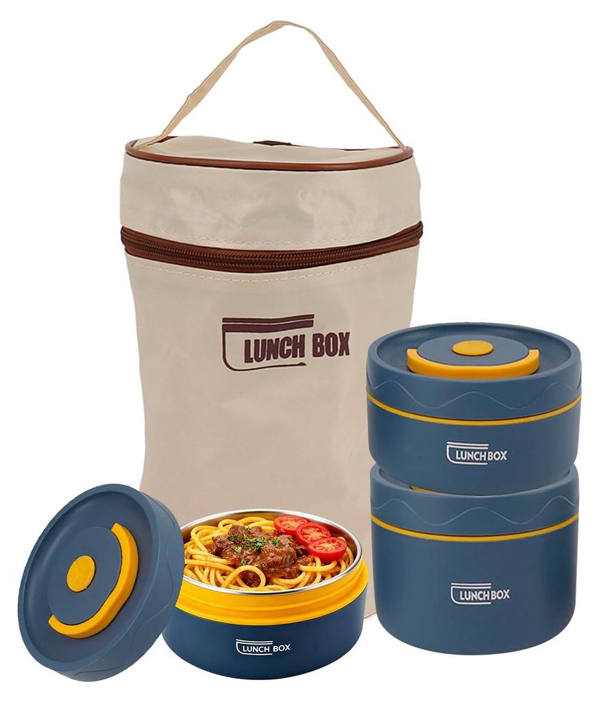 3-teiliges Set isolierter Lebensmittelbehälter, runde Thermo-Lunchboxen aus Edelstahl mit Deckel, doppelwandige Suppenbehälter mit Tragetasche (i...