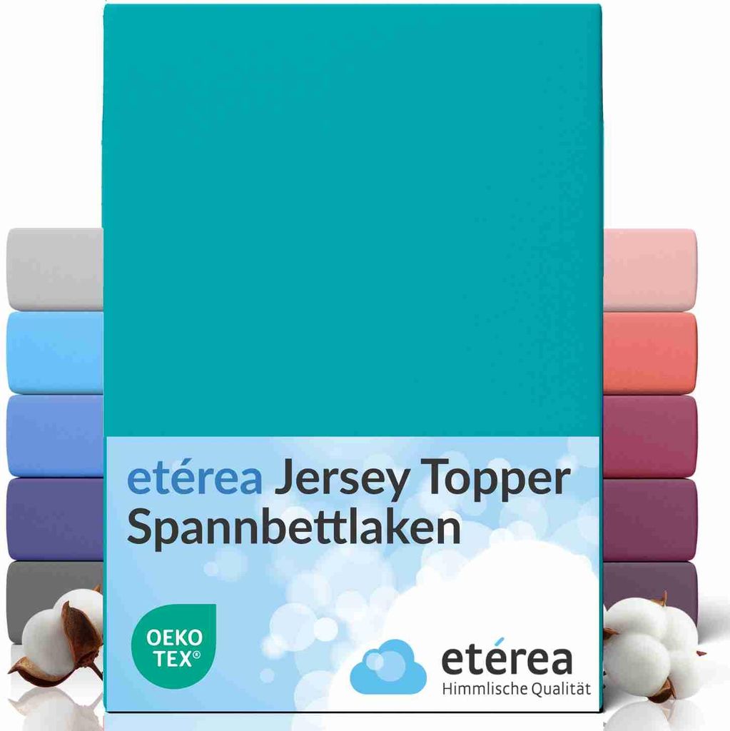 etérea Topper Jersey Spannbettlaken 200x220 cm – 100 % Baumwolle, formstabil & pflegeleicht - Ocean