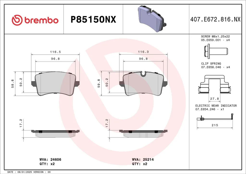 Plaquettes de frein arrière XTRA CERAMIC pour Audi Porsche et VW - Brembo