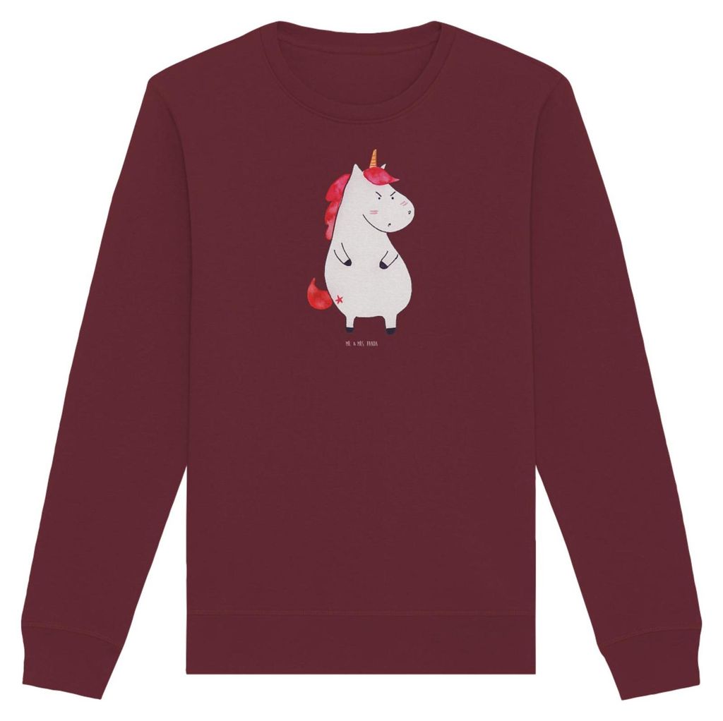 Mr. & Mrs. Panda Rundhals Pullover Einhorn Wut Größe S - Burgundy - Geschenk, Pulli, Für Damen Aus Biobaumwolle, Arbeit, Lustlos, Sweater, Einh...