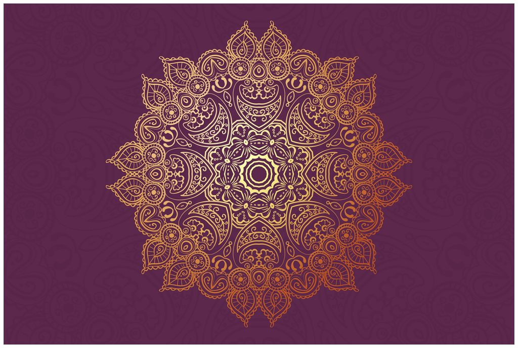 Wallario Küchenrückwand aus Glas, Größe: 90 x 60 cm, Motiv: goldenes Mandala auf violettem Hintergrund | Spritzschutz | abwischbar | pflegeleic...