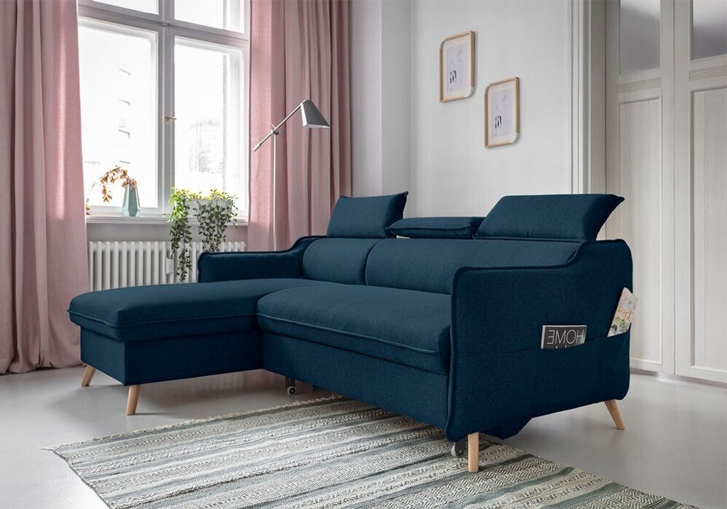 MIUFORM Sweet Harmony - Ecksofa mit Bettfunktion - 228x162cm - Tiefblau - L-Form Links - Schlafsofa Couch