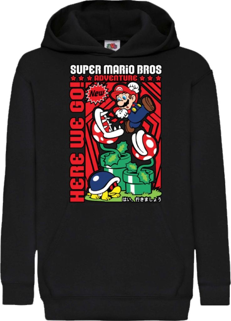 Kinder Kapuzenpullover Game Mario Fun Bros, 12-13 Jahr - 152 / Schwarz