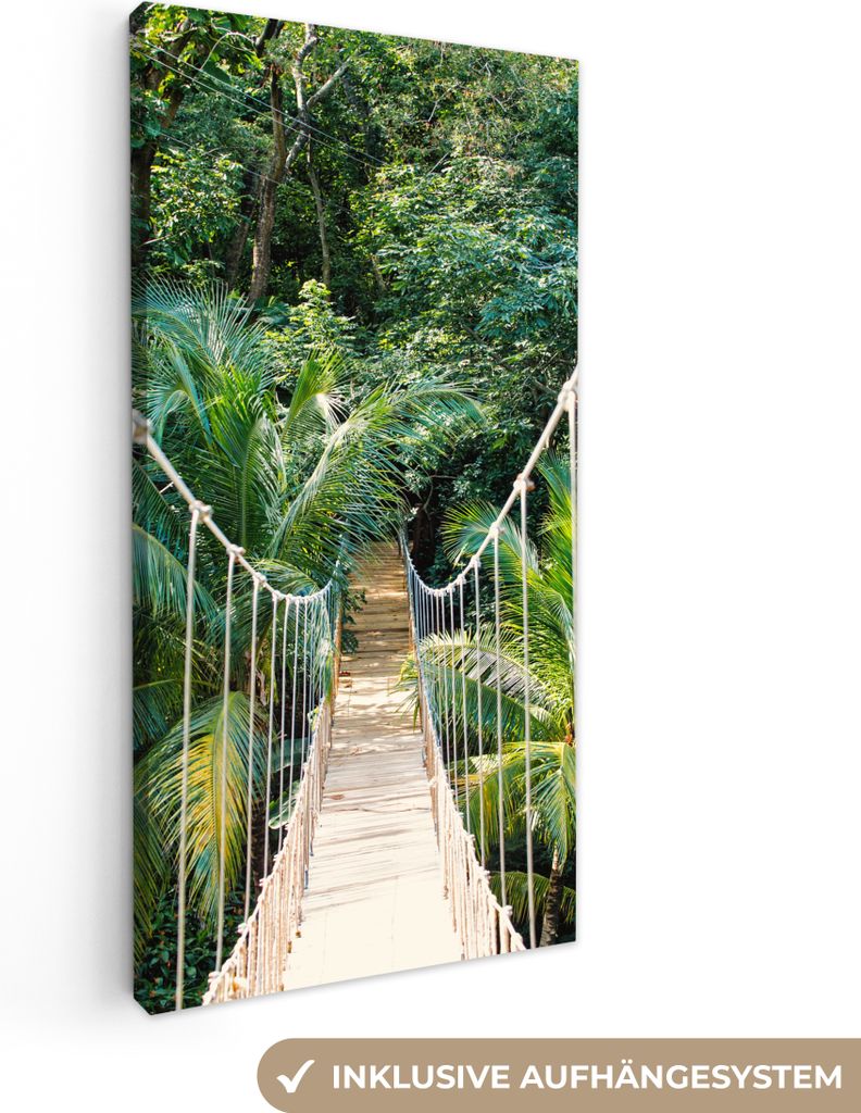 MuchoWow - Leinwandbilder - Dschungel - Palme - Brücke - Natur - Pflanzen, Wandbild, Wanddeko Bilder Wohnzimmer, 40x80 cm