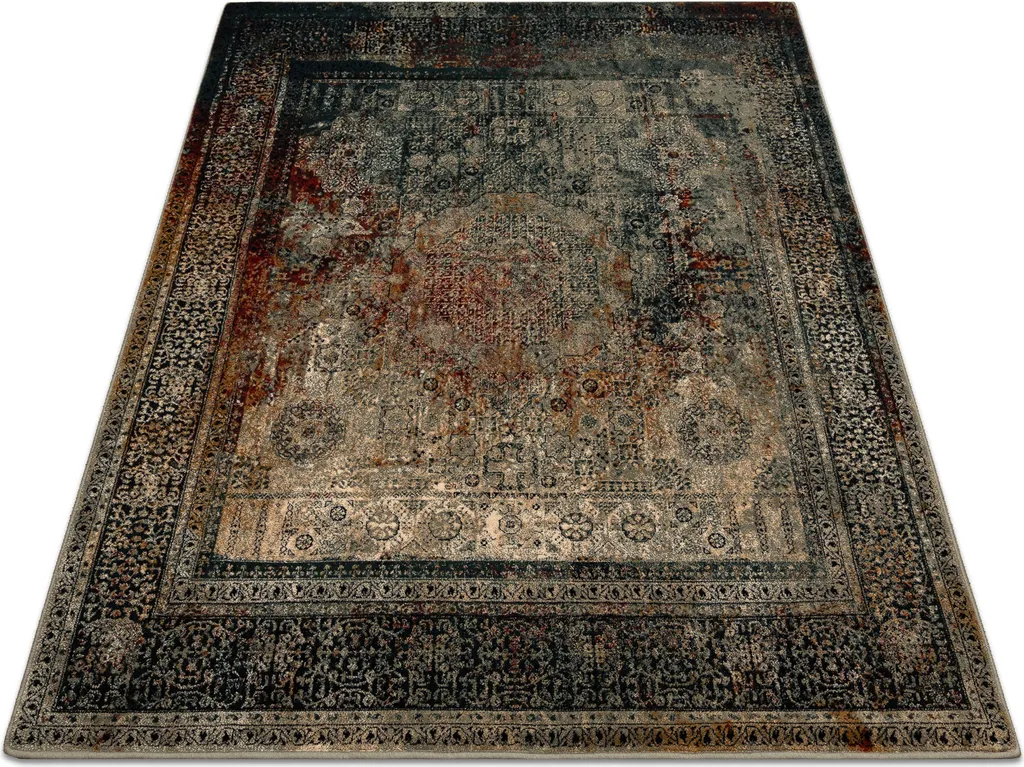 Tapis carré en laine 200x200 cm - Style oriental vintage vert émeraude