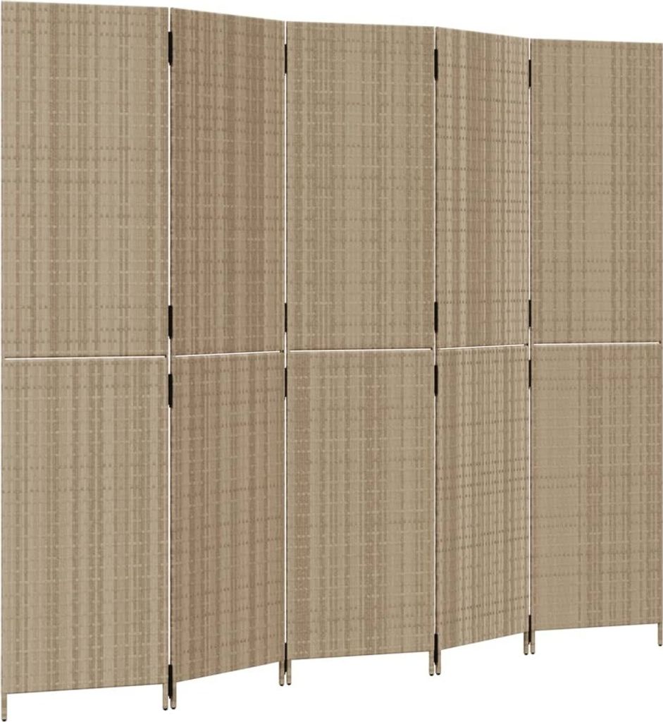 vidaXL Paravent 5-tlg. Beige Poly Rattan