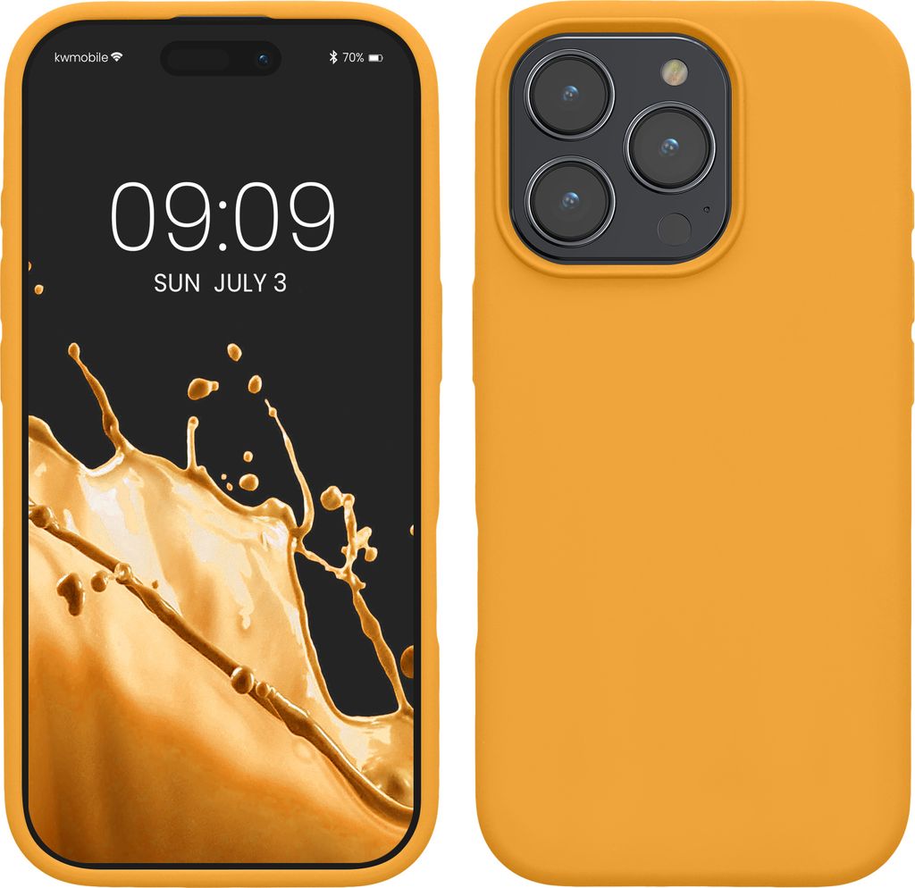 kwmobile Handyhülle für iPhone 16 Pro Max Hülle, für iPhone 16 Pro Max Case - Hülle Silikon - kabelloses Laden - Mango