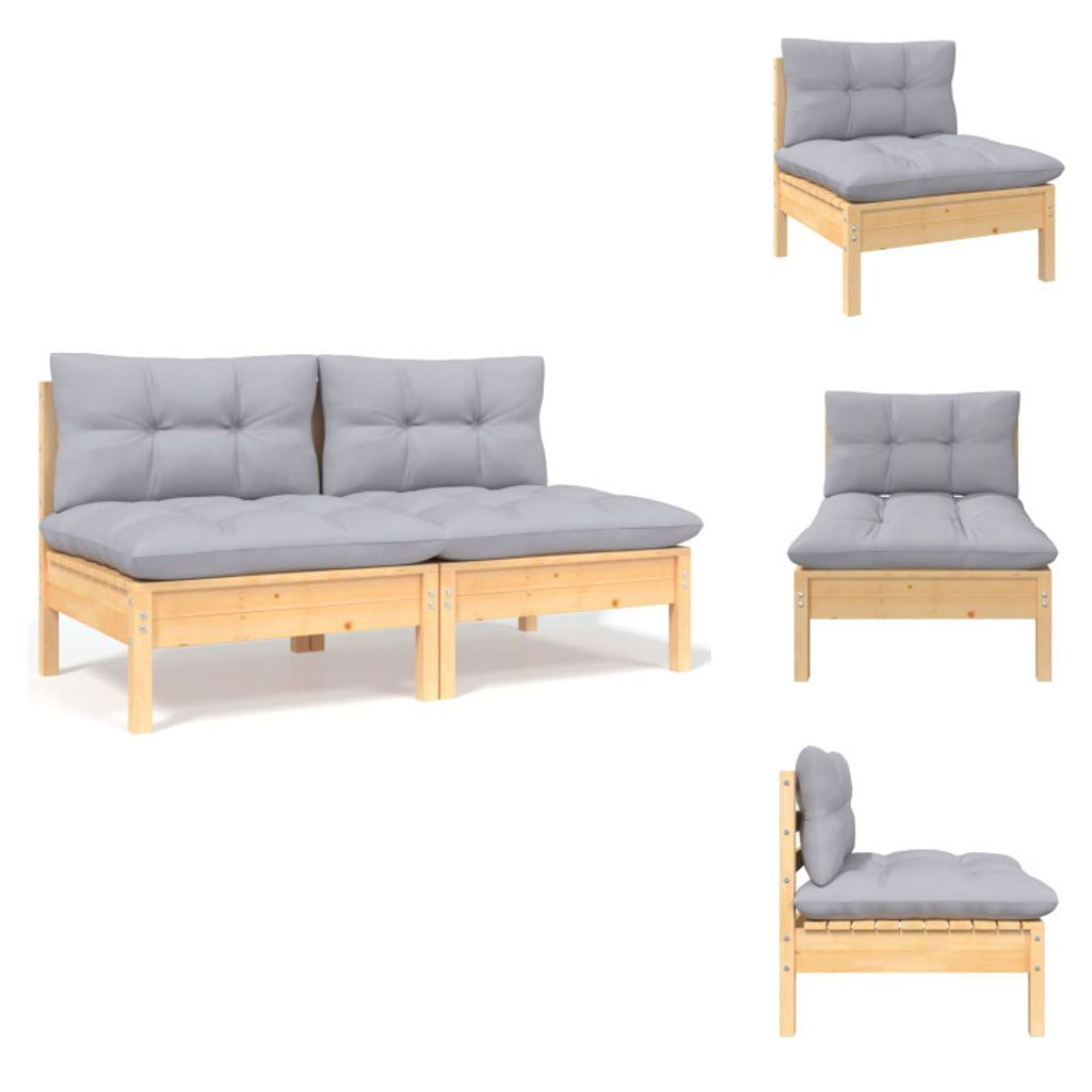 vidaXL 2-Sitzer-Gartensofa mit Grauen Kissen Massivholz Kiefer - Gartensofaelemente