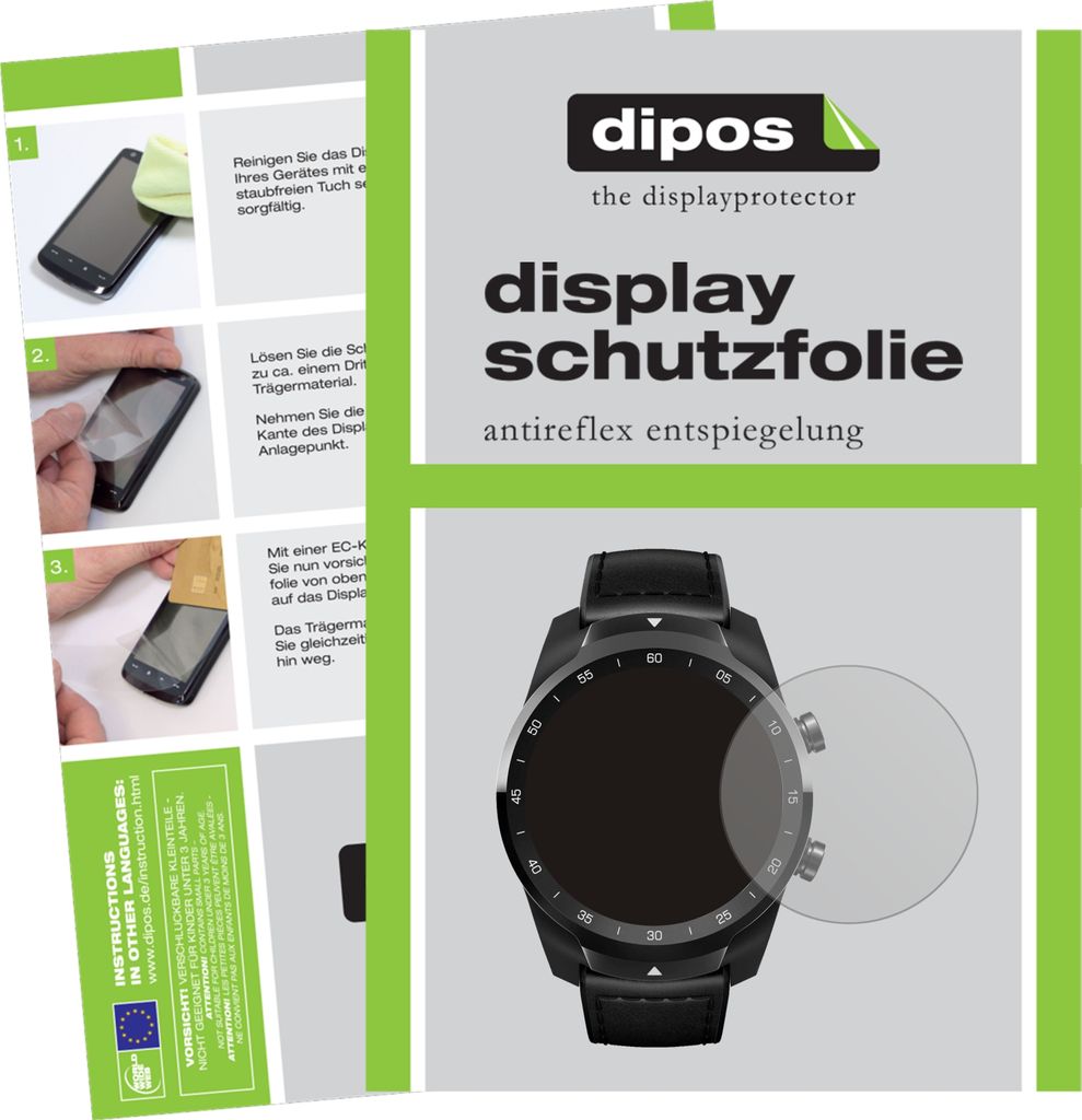5x Schutzfolie für TicWatch Pro S matt Displayschutzfolie Folie Display Schutz dipos