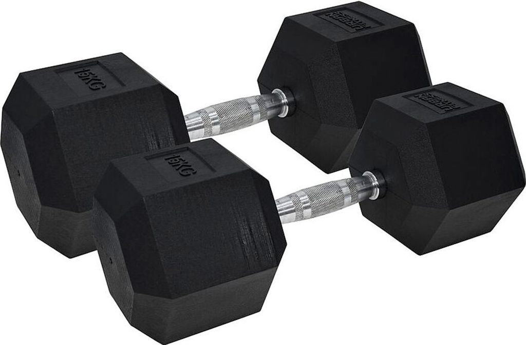 Urban Fitness PRO Hex Kurzhantel - Gummibeschichtet (Paar) Schwarz - 15kg
