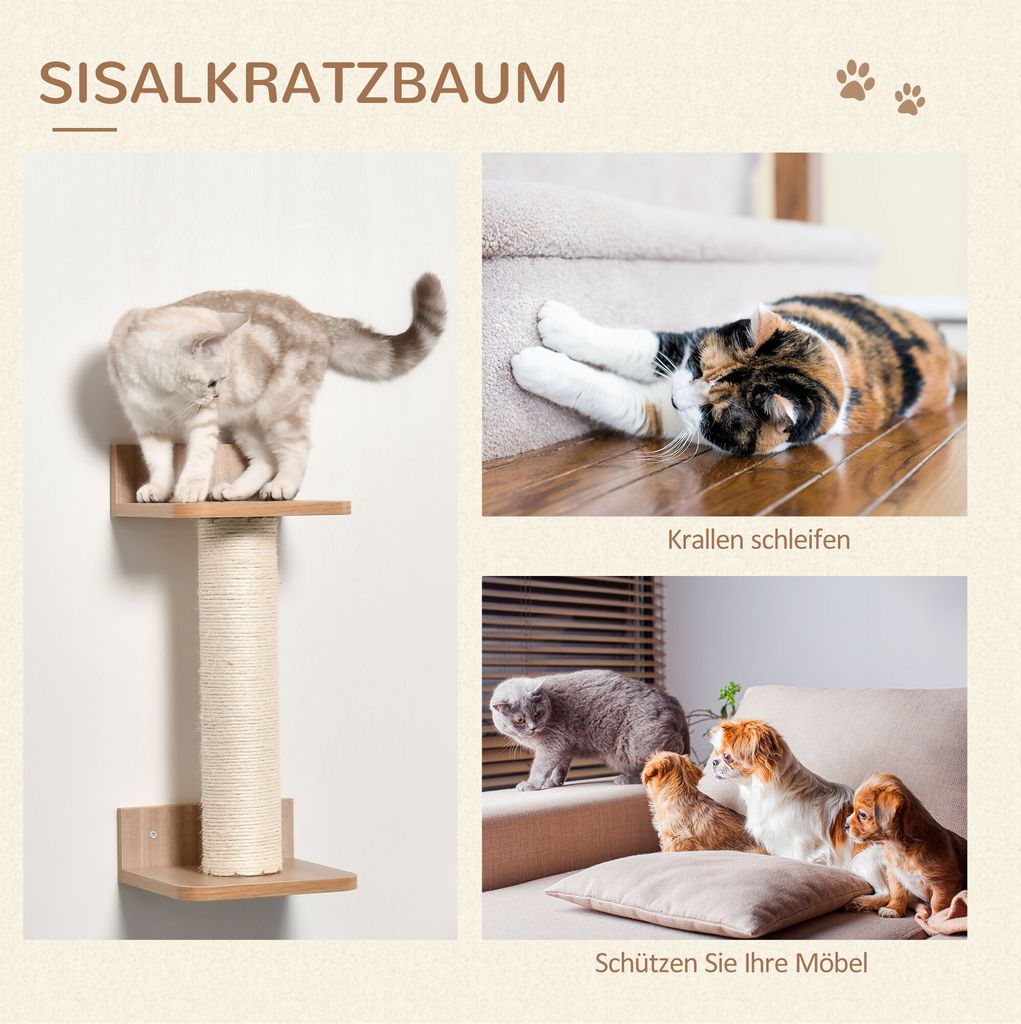 PawHut 4tlg. Kletterwand für Katzen Katzenkletterwand mit Produktbild 6