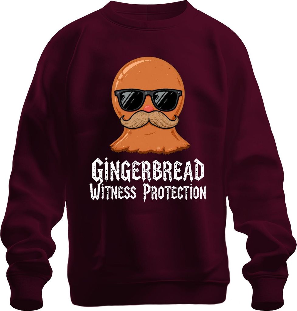 Gingerbread Witness Protection lustig Schnurrbart Sonnenbrille Uni Sweatshirt Pullover, Burgundy, L