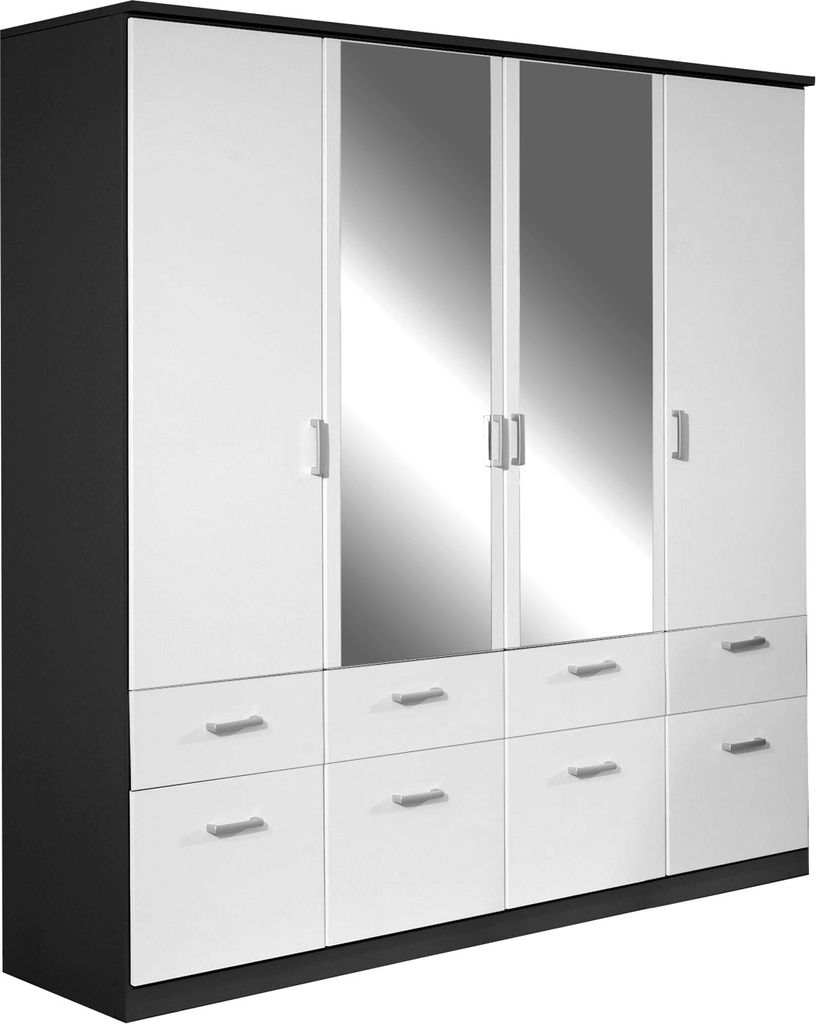 Kleiderschrank - Alpinweiß - Grau metallic - 181 x 199 cm - 4 Türen