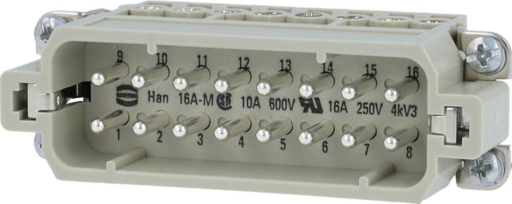HARTING Han 16A Stifteinsatz (M) Schraubanschluss, 16-polig+PE 250V, 16A - 1 Stück
