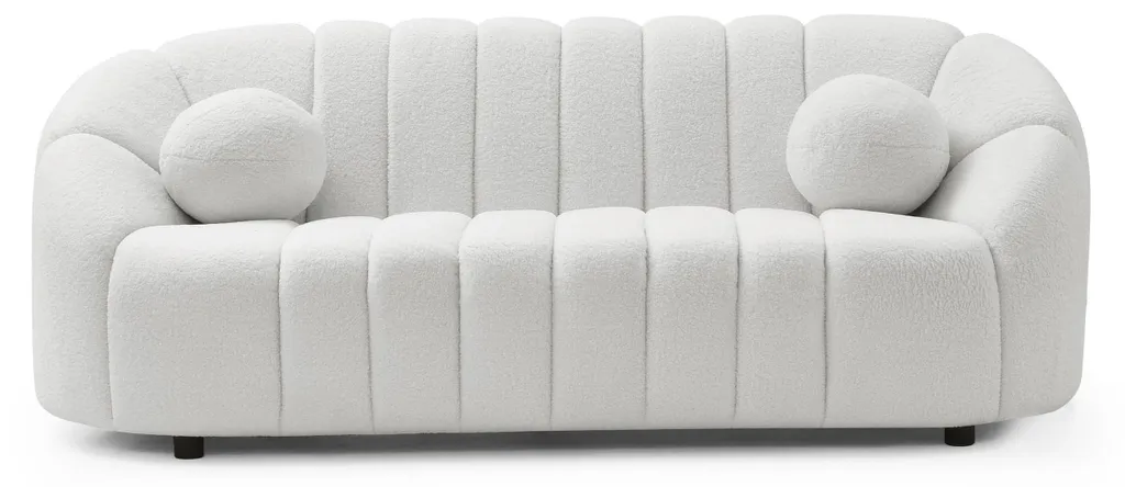 Canapé droit 3 places en bouclette blanche Sidonie pour salon moderne
