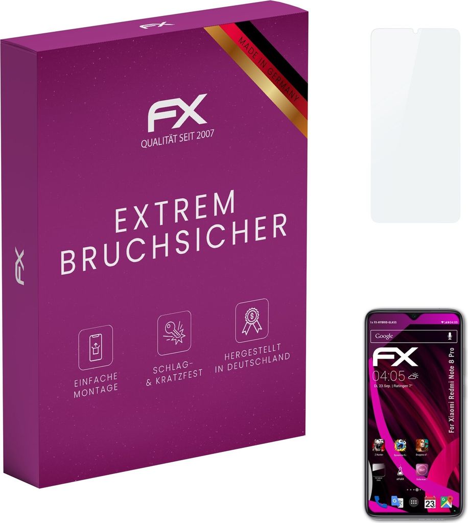 atFoliX FX-Hybrid-Glass Displayfolie kompatibel mit Xiaomi Redmi Note 8 Pro Glasfolie