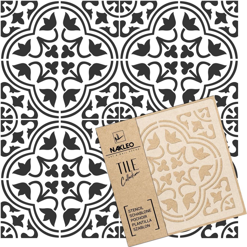 Tile Fliesen Schablone zum Malen 33x33 cm, Moro Spanische Maurische Blume Marokkanisch, Kunststoff Wiederverwendbare Bodenschablone DIY
