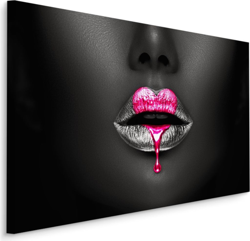 CANVAS Leinwand Bilder XXL Kunstdruck Abstrakt Frau Gesicht rosa Lippen Lipgloss Br. 30 cm x Hö. 20 cm