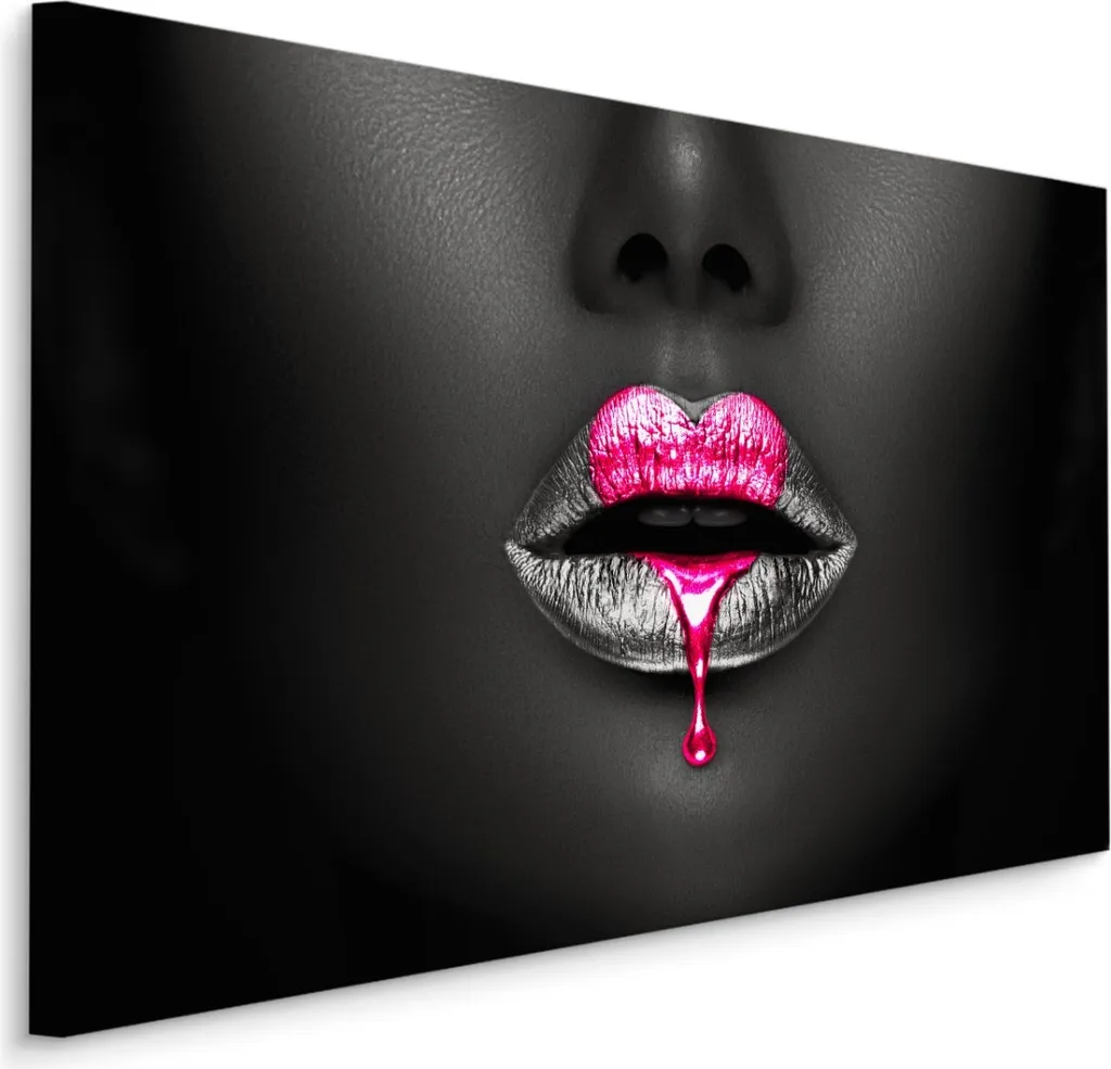 Quadro Astratto Donna Labbra Rosa 120x80 - Stampa su Tela Canvas XXL