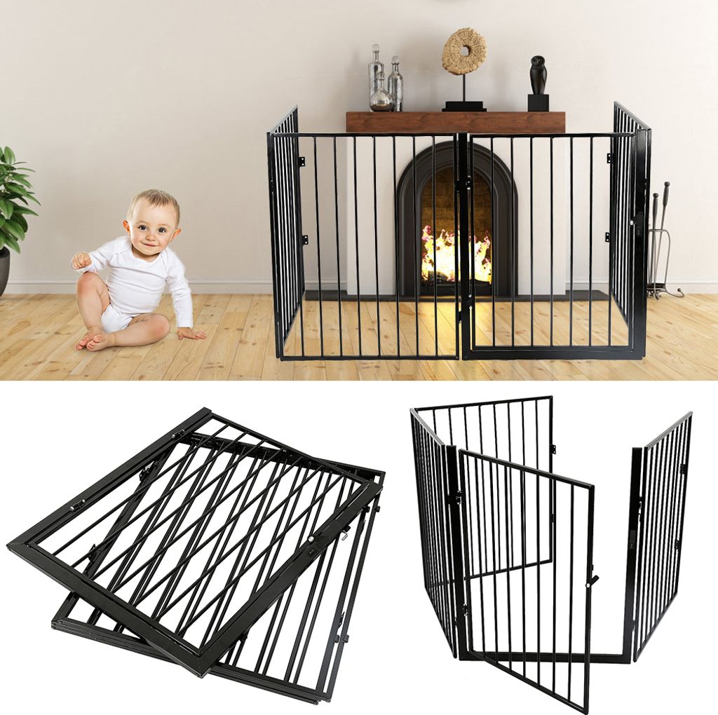 Kaminschutzgitter Kamingitter 240 x 75 cm Baby Kinderschutzgitter klappbar Schutzgitter Ofenschutzgitter Schwarz