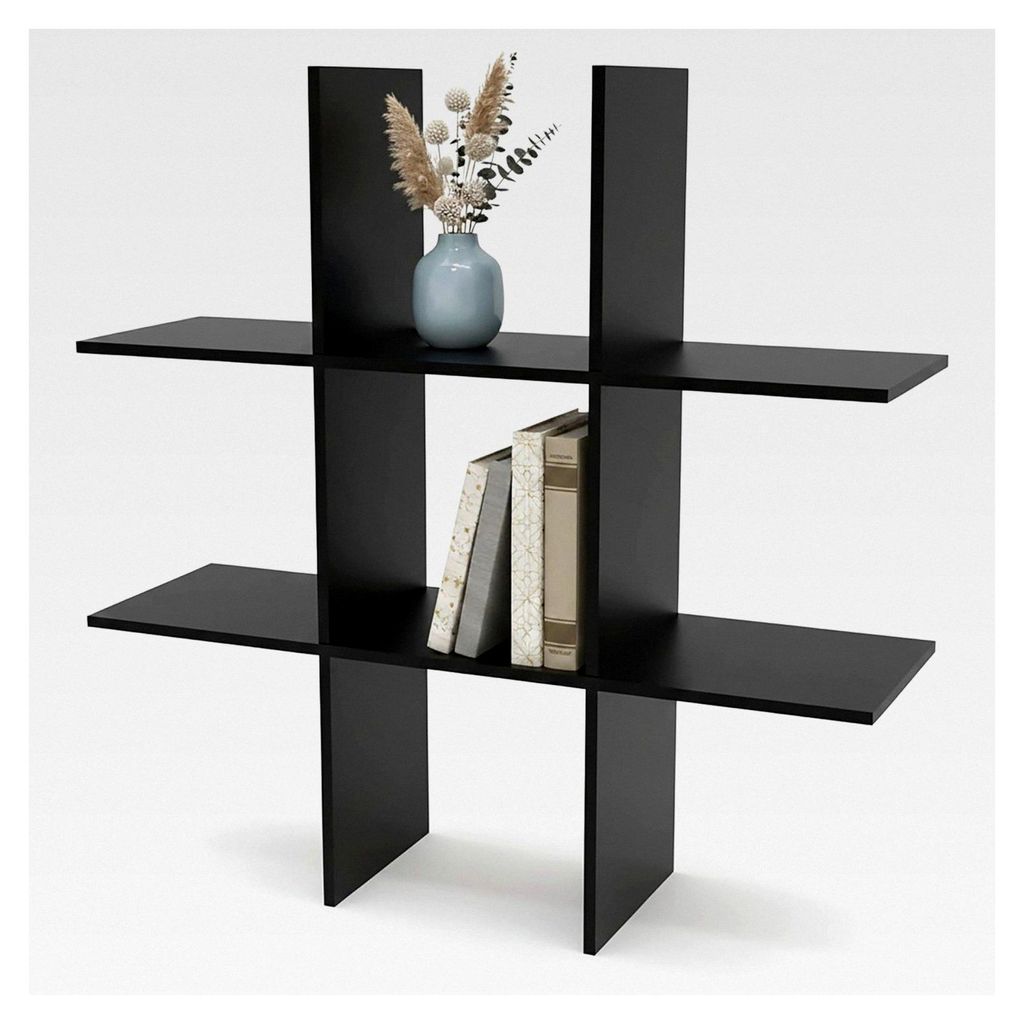 Schwebendes Holzregal 55 x 55 cm mit 6 Fächern - schwarz - Regal im Würfel-Design mit Melamin-Furnier - Hängeregal für Wandmontage