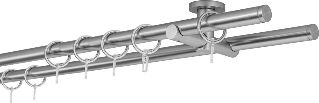 Gardinenstange Maß 20mm Match 2-lauf Deckenträger 5,5cm Farbe: Edelstahl-Optik, Größe: 230cm
