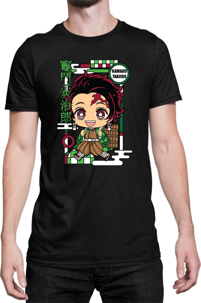 Herren T-Shirt Demon Anime Slayer Kimetsu No Yaiba Chibi Tanjiro Kamado, Man S / Schwarz