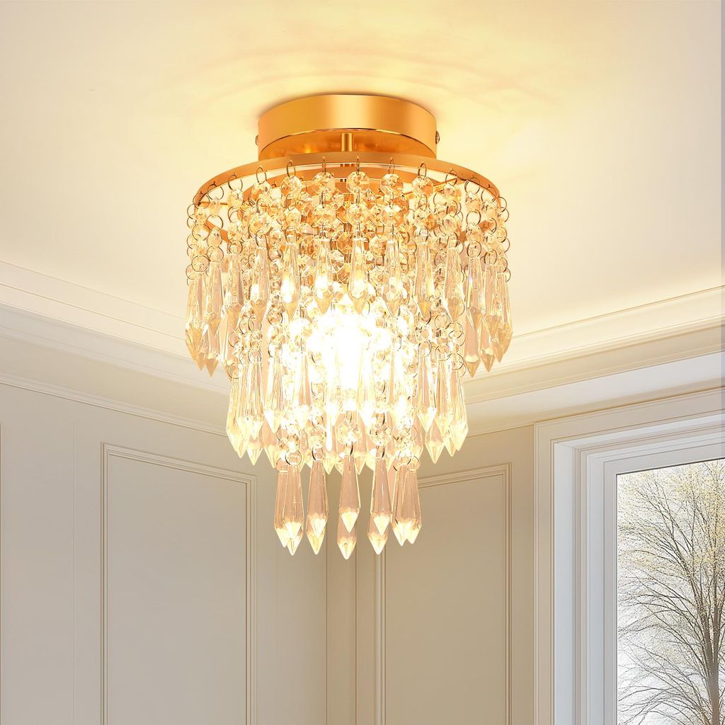 Goldene Edelstahl Kristall Kronleuchter Deckenlampe, E14 Produktbild 