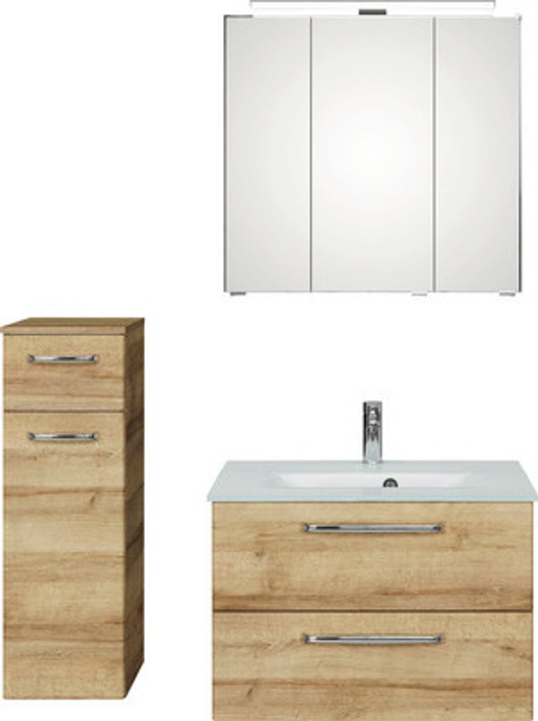 Badmöbel-Set Pelipal Kumba BxHxT 107 x 200 x 50 cm Frontfarbe eiche riviera 4-teilig mit Glas-Waschtisch weiß und Unterschrank 99.770326471