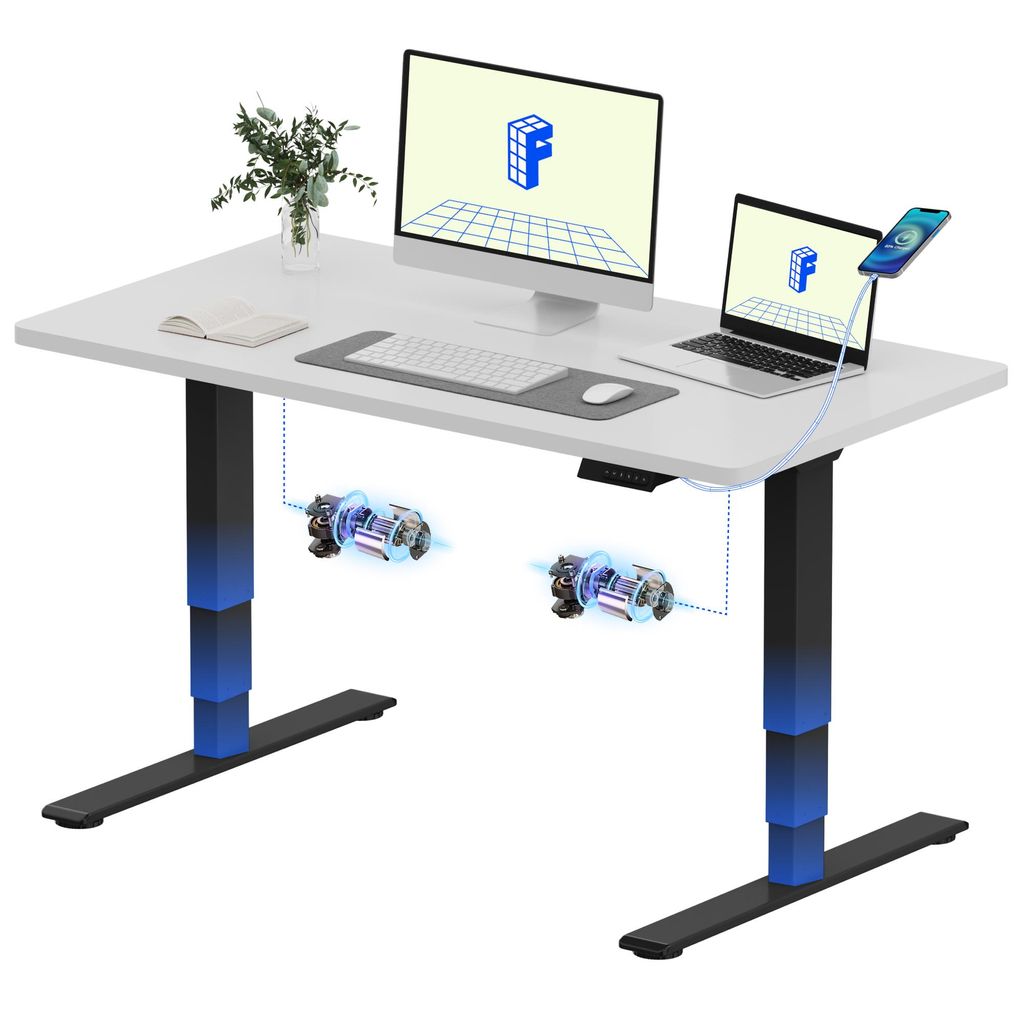 FLEXISPOT E5 Höhenverstellbarer Schreibtisch 120x80cm, Doppelmotor, 25MM EINTEILIGE TISCHPLATTE, USB-Anschluss, 120KG Tragkraft, Weiß