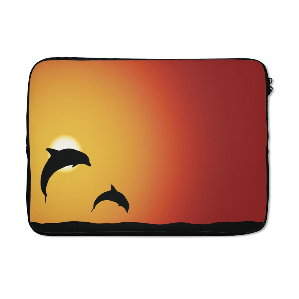 MuchoWow Laptop Hülle 13 Zoll Delfine - Silhouette - Sonnenuntergang Laptoptasche - Laptophülle - Sleeve - Rundumschutz