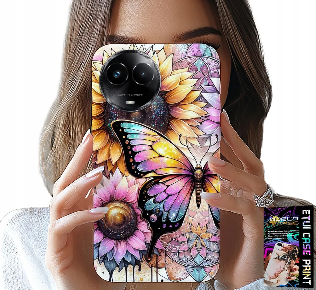 Custodia per Realme C67 4G - Girasole con farfalla, custodia + pellicola protettiva