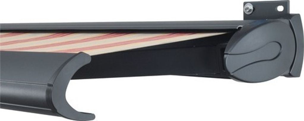 SOLUNA Kassettenmarkise Exclusiv 6x2 Stoff Dessin 8430 Gestell RAL 7016 anthrazitgrau Antrieb rechts inkl. Motor und Wan