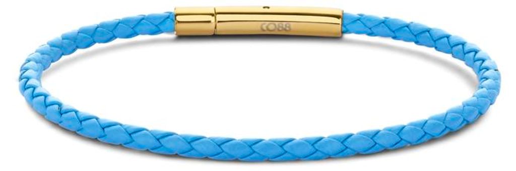 CO88 Collection 8CB-90913 Stahlarmband – Damen – Leder – Geflochten – 18,5 cm – Hellblau – 3 mm – Goldfarben