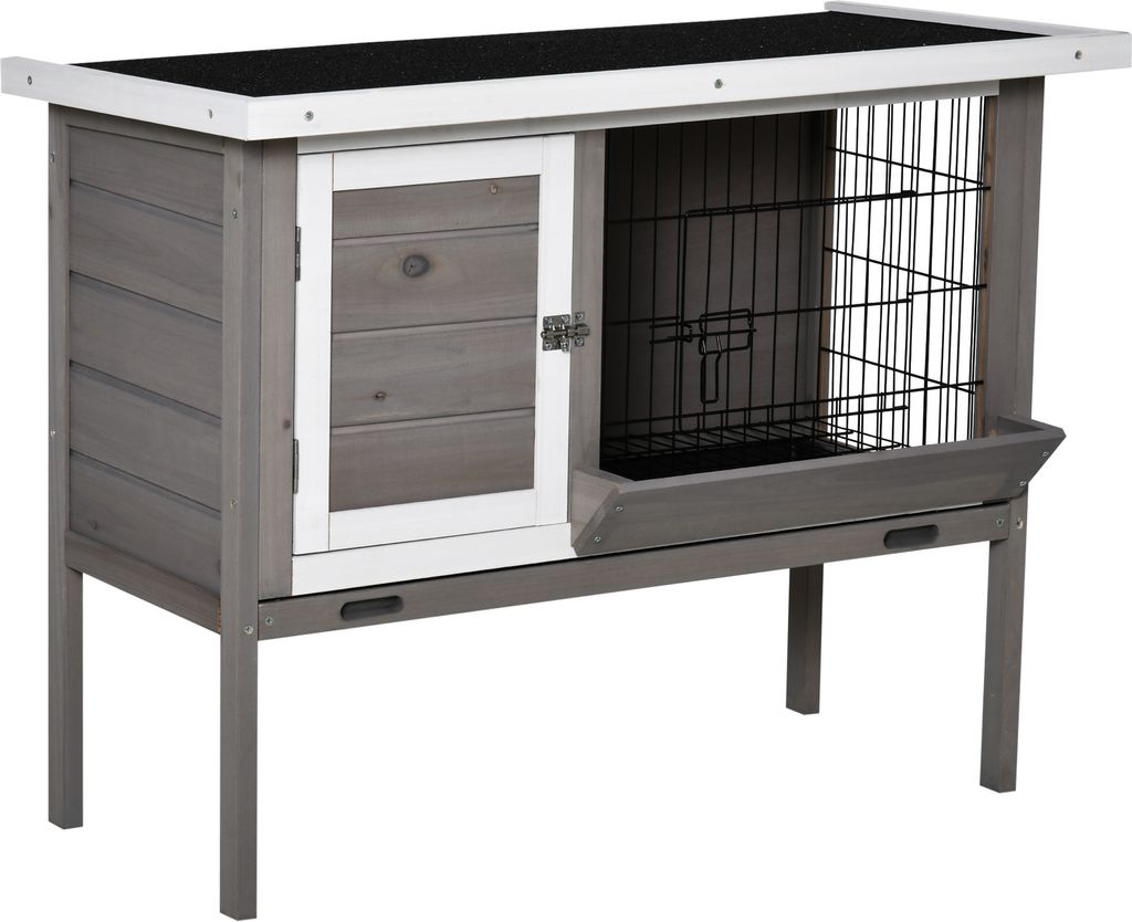 PawHut Outdoor-Holzstall, erhöhter Käfig für Kaninchen, Meerschweinchen, Kleintiere, mit zusammenklappbarem Asphaltdach-Futterspender, abnehmbar...