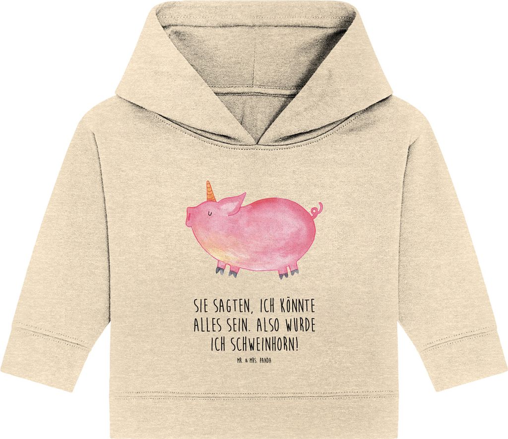 Mr. & Mrs. Panda Organic Baby Hoodie Einhorn Schwein 12. - 18. Monat - Natural Raw - Geschenk, Unicorn, Funny, Kapuzensweatshirt, Kapuzenshirt, Eng...