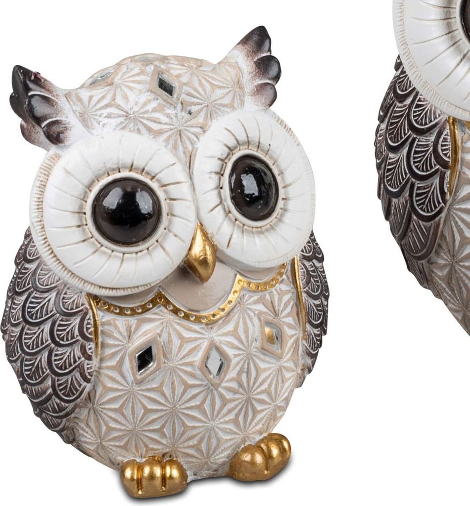 Dekofigur niediche Eule CREME BRAUN H. 12cm aus Kunststein Formano H25