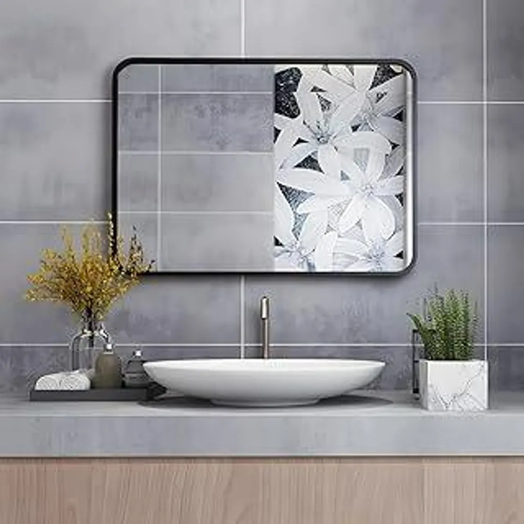 MIQU Specchio Decorativo 70x50 Cornice Nera Rettangolare per Casa