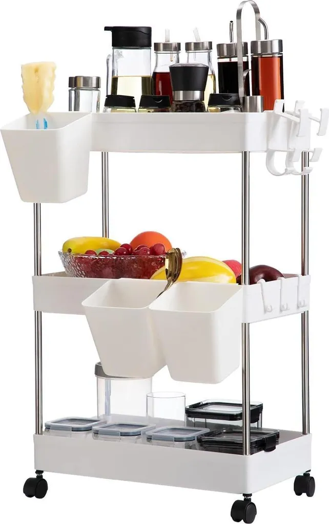 Carrello da cucina stretto Carrello portaoggetti 3 livelli Carrello