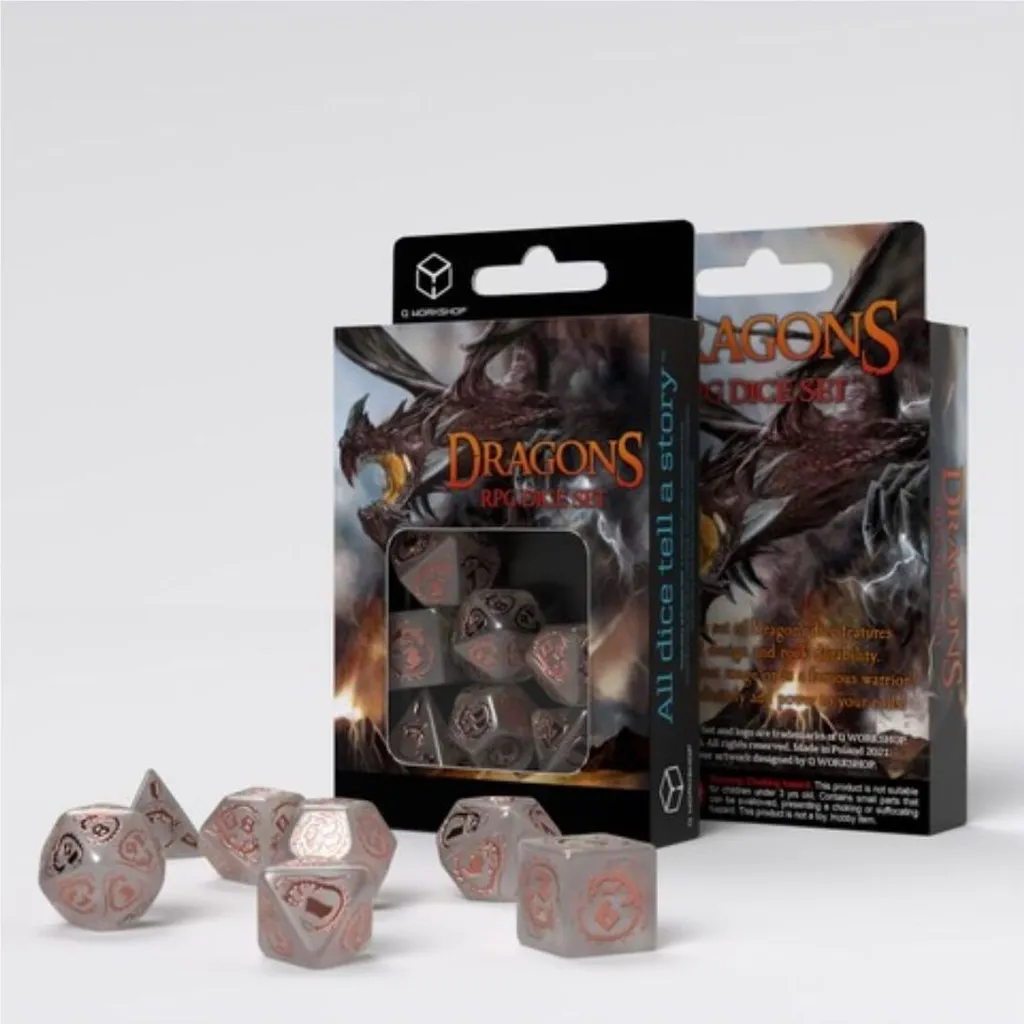 Dés Dragons Gris et Cuivre - Set de 7 Dés de Jeu de Rôle Dragon - 5