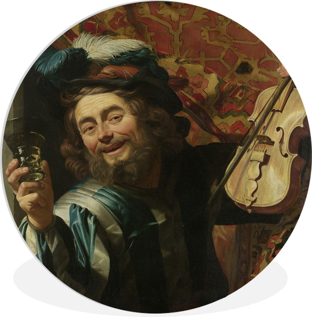 MuchoWow Rundes Wandbild - Runde Bilder Ein fröhlicher Fiedler - Gerard van Honthorst Ø 60 cm Kreis Wanddekoration Kunststoff - Wandkreis - Wan...