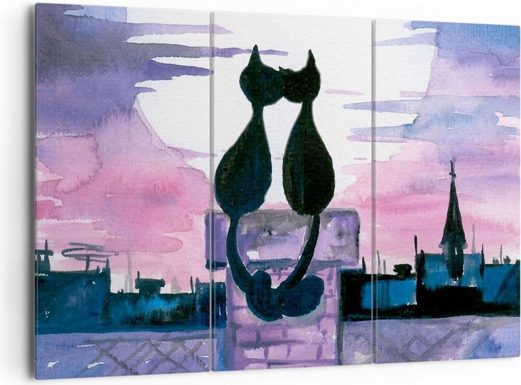 Bild auf Leinwand - Leinwandbild - Katzen Dach Liebe Tier - 165x110cm - Wand Bild - Wanddeko - Leinwanddruck - Bilder - Kunstdruck - Wanddekoration...