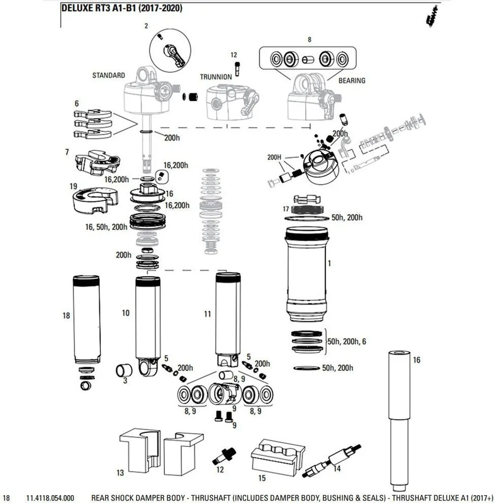 Pièce de Réparation Rockshox Deluxe A1 ThruShaft Corps Amortisseur 2017