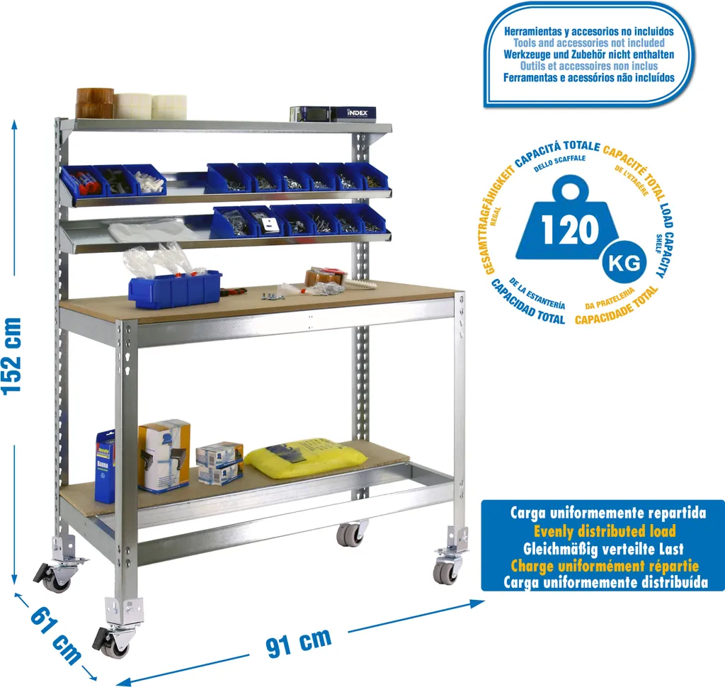 SIMONWORK MOBILE BT1 900 GALVA/WOOD Établi en métal robuste et polyvalent