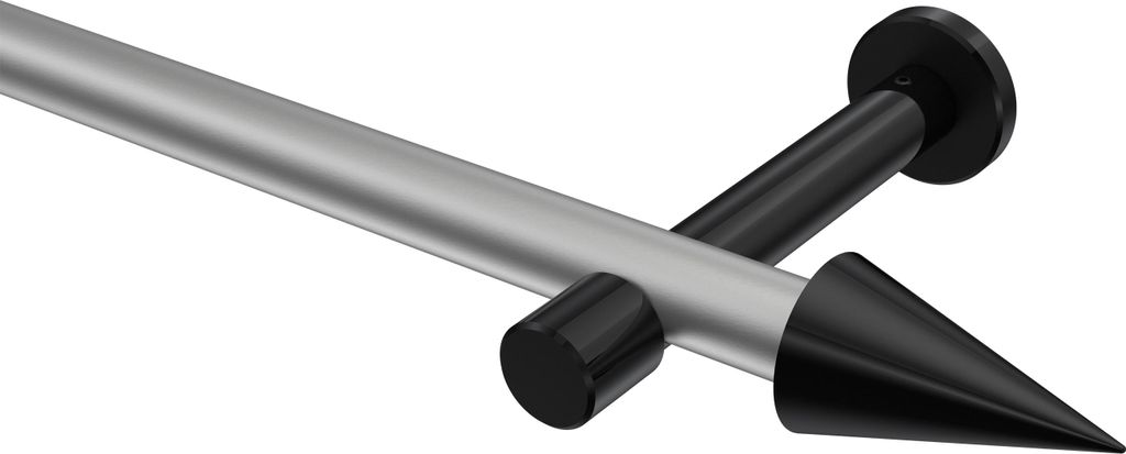 Interdeco Gardinenstange / Vorhangstange Silbergrau / Schwarz, Typ Prestige Savio (Kegel) ohne Ringe, 20 mm Ø 1-läufig, 440 cm