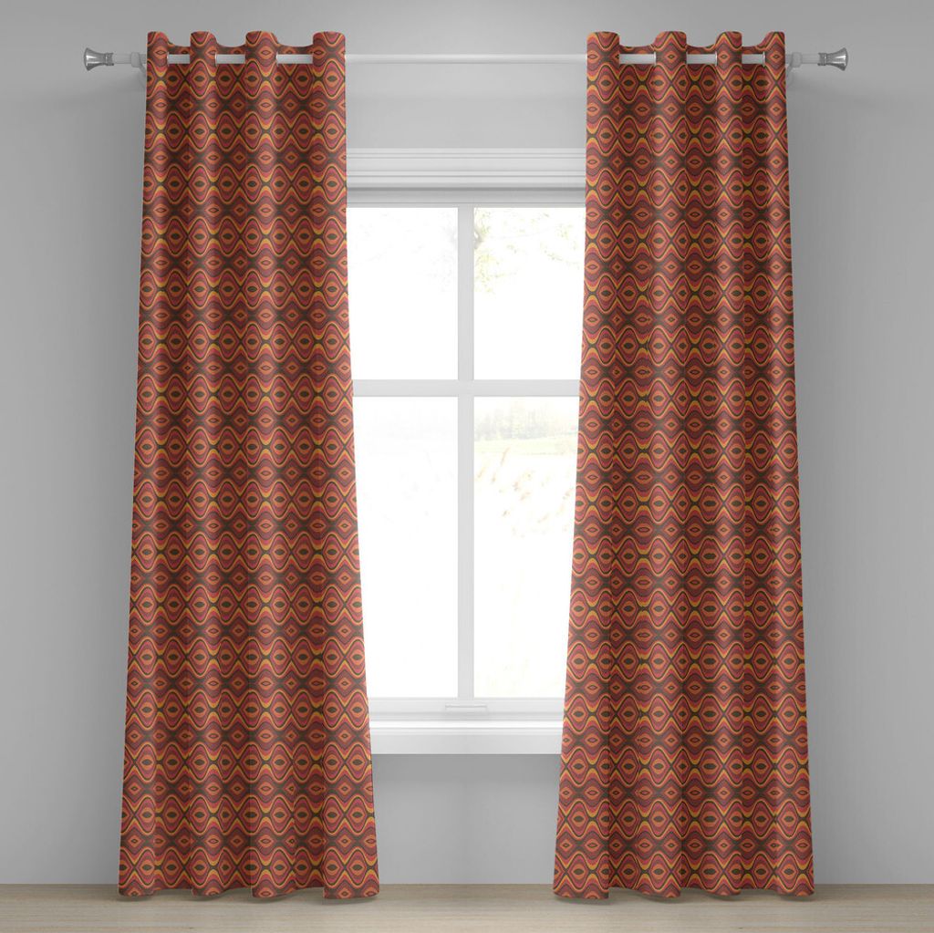 ABAKUHAUS Geometrisch Ösenvorhang, Folk-afrikanische horizontale traditionelle Streifen gewellter Hippie-Druck, Dekorative 2-Panel-Fenstervorhäng...