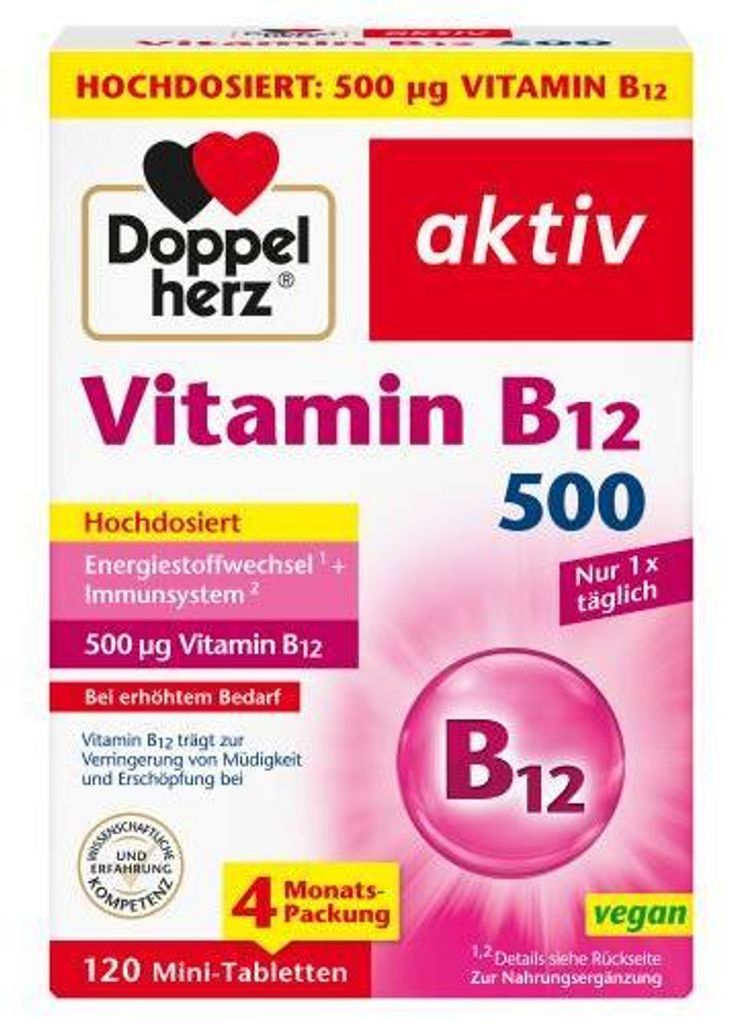 Vitamina B12 a doppio cuore 500 compresse 120 capsule Immagine del prodotto 