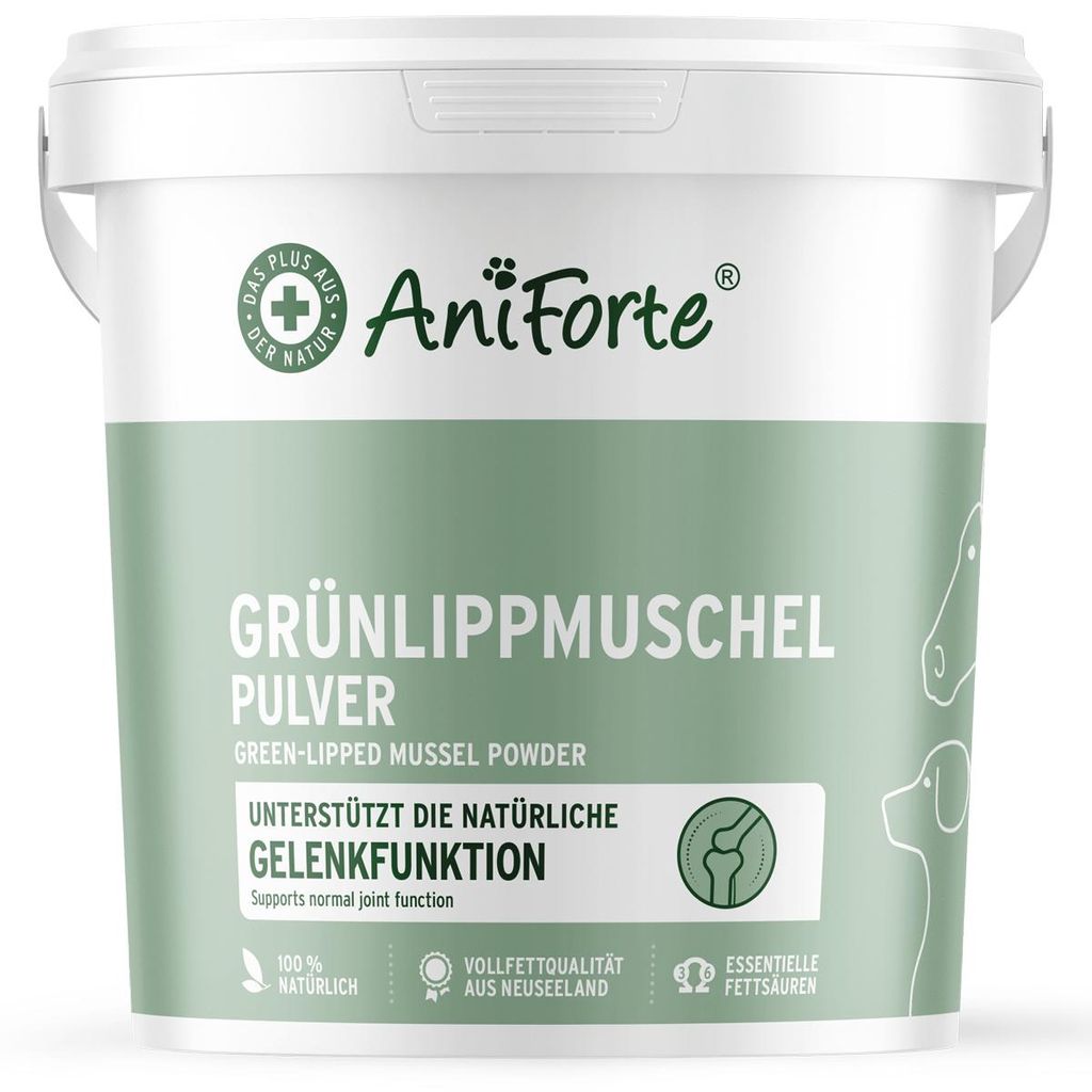 AniForte Grünlippmuschelpulver für Hunde & Pferde 1kg - Gelenkpulver in Vollfettqualität, unterstützt Gelenke & Agilität, 100% Grünlippmusche...