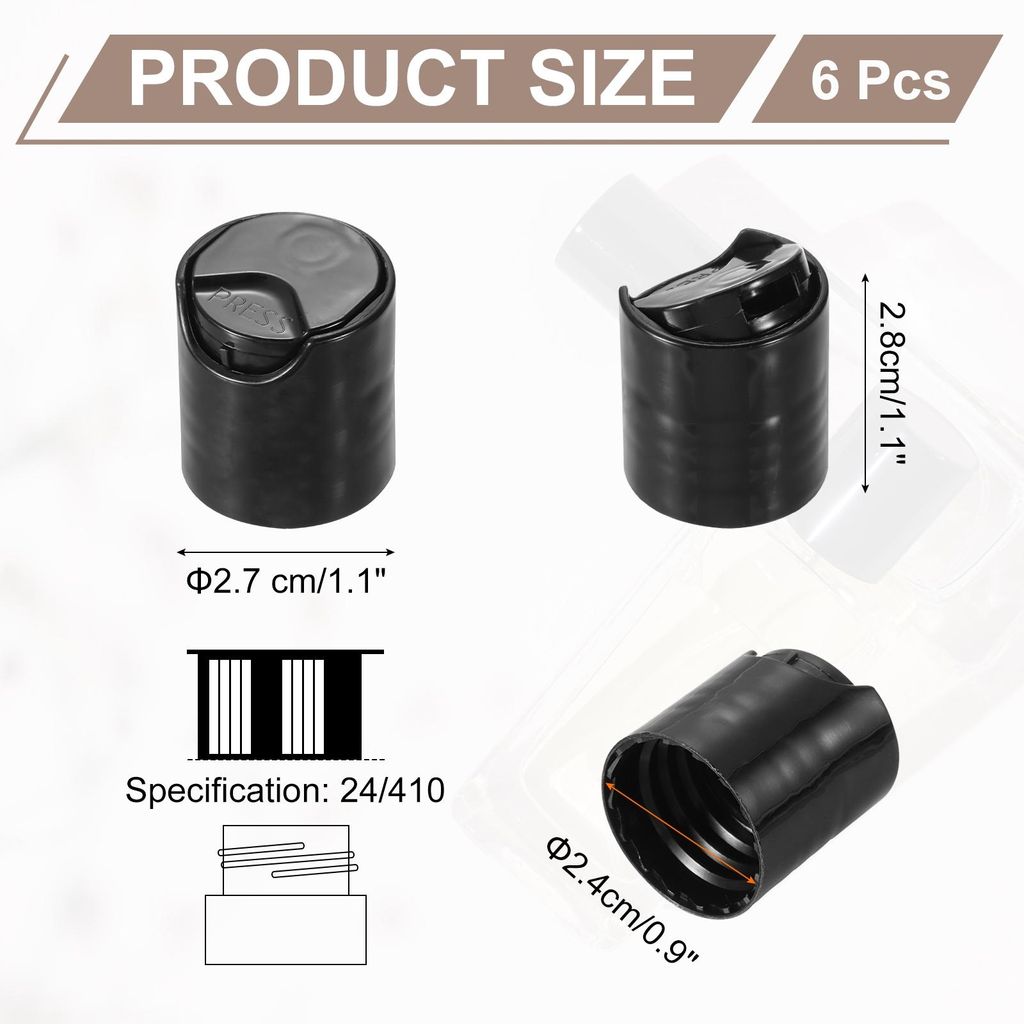 6 Stš¹ck Schwarze Disc Top Kappen Ersatz 24/410 Kunststoff Druck Scheibenkappen 1,1x1,1x0,9 Zoll Dosierdeckel fš¹r Quetschflaschen, Nachfš¹ll...