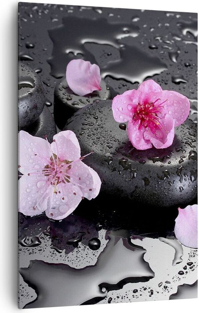 Bild auf Leinwand - Leinwandbild - Einteilig - Blumen Steine Tropfen Spa - 80x120cm - Wand Bild - Wanddeko - Wandbilder - Leinwanddruck - Wanddekor...